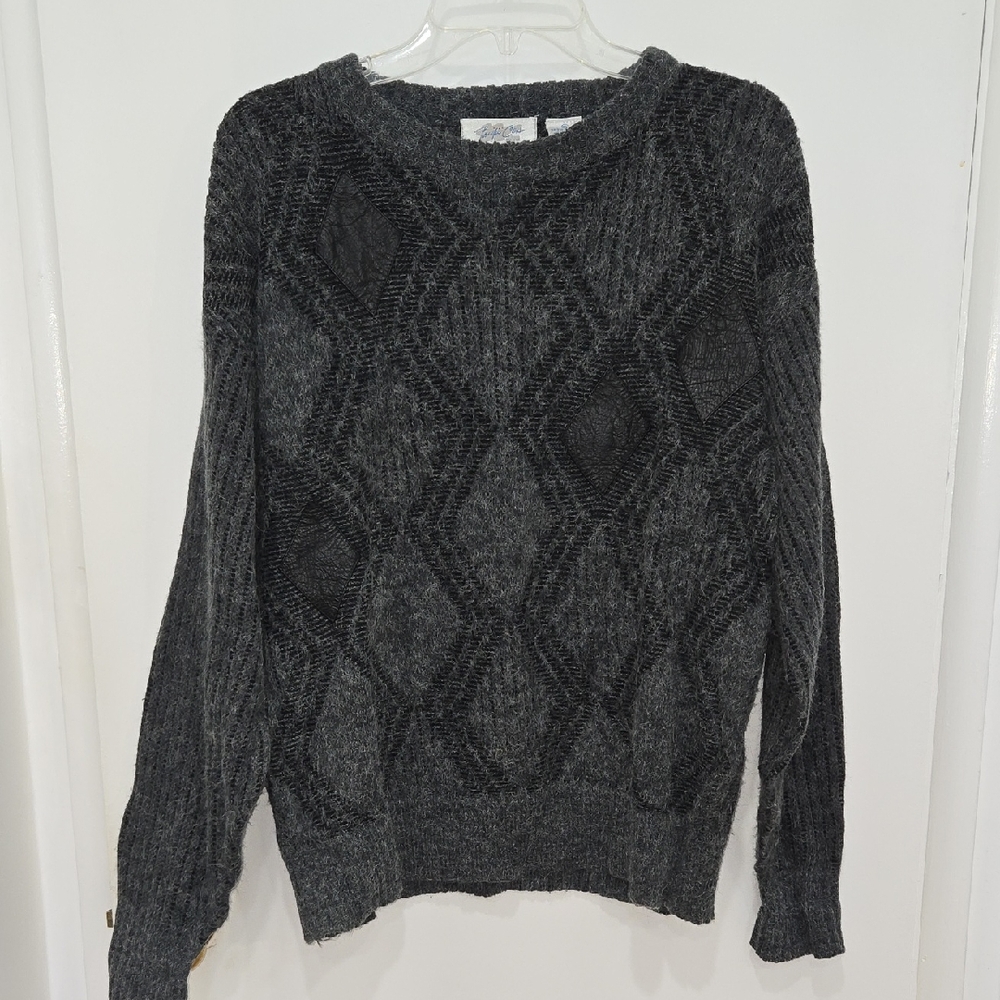 Pacific Club Men's Gray & Black Geometric Eclectic Grandpa Wool Blend Sweater